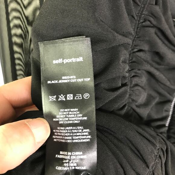 Self-Portrait Ruched Top Women Sz 10 Black Jersey Mesh Long Sleeve Night Out - Picture 10 of 11